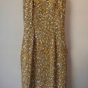 Scala Shimmer Gold Sequin Mini Dress Sleeveless Boning